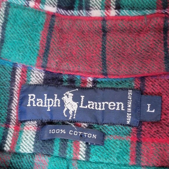 VTG Ralph Lauren Flannel Shirt Men's Large Red Green Plaid Button Down Outdoors - Picture 3 of 7